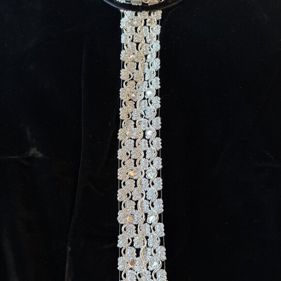 Vintage 70s Black Velvet Column Dress | Silver Thread & Beading | Mod Evening - Picture 4 of 11